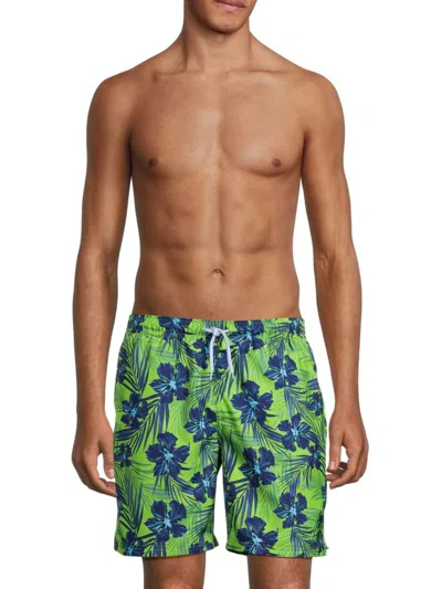 Tailorbyrd Men's Hibiscus Floral Swim Shorts In Neon Green
