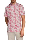 Tailorbyrd Tropical Hibiscus Print Performance Polo In Nantucket Red
