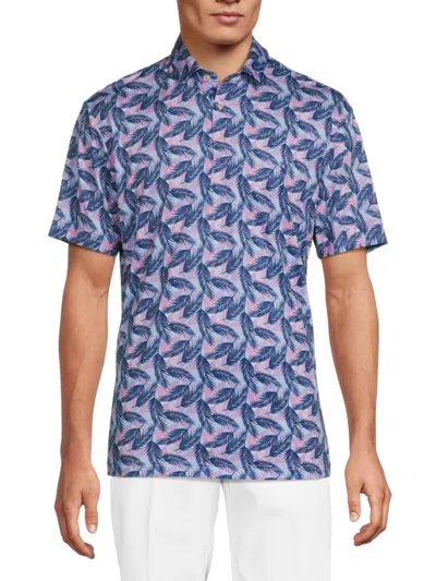 Tailorbyrd Men's Leaf Print Polo In Navy