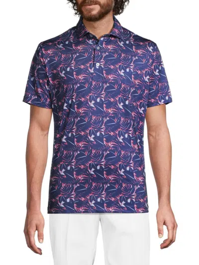 Tailorbyrd Men's Leaf Print Polo In Navy