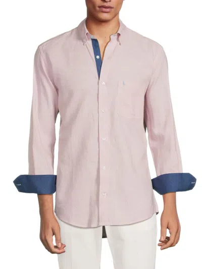 Tailorbyrd Men's Linen Blend Contrast Sport Shirt In Blush Pink