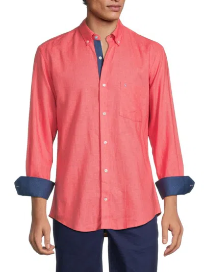 Tailorbyrd Men's Linen Blend Contrast Sport Shirt In Coral