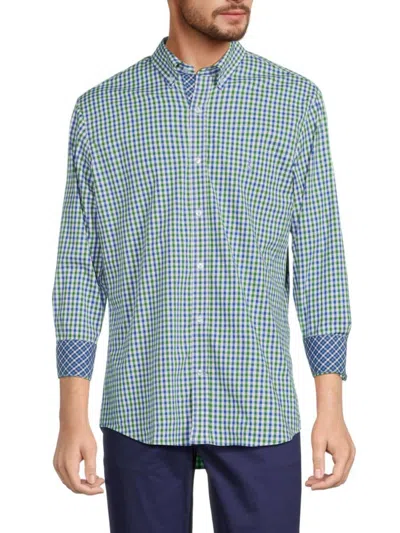 Tailorbyrd Men's Multi Gingham Button Down Shirt In Green