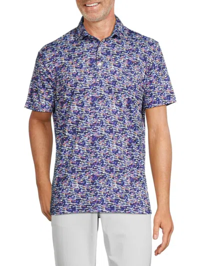 Tailorbyrd Men's Perf Abstract Print Polo In Navy