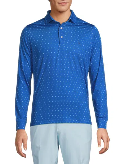 Tailorbyrd Men's Print Long Sleeve Polo In Royal Blue