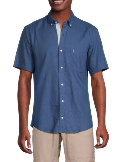 Tailorbyrd Men's Short Sleeve Linen Blend Button Down Shirt In Denim