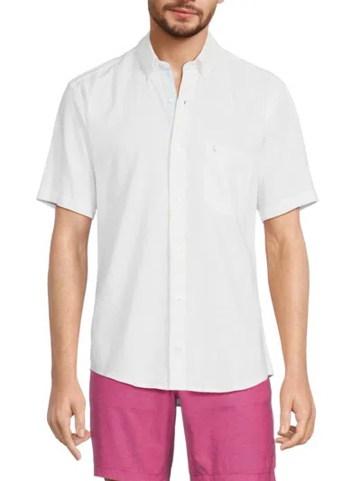 Tailorbyrd Men's Short Sleeve Linen Blend Button Down Shirt In White Dove
