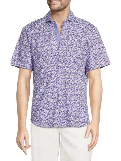 Tailorbyrd Men's Short Sleeve Retro Floral Button Down Shirt In Cloud Berry