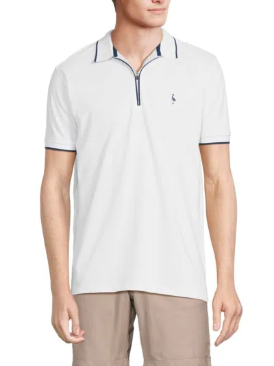 Tailorbyrd Men's Tipped Performance Zip Polo In White Dove
