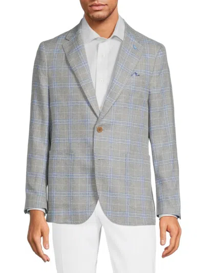 Tailorbyrd Men's Windowpane Check Linen Blend Sportcoat In Grey