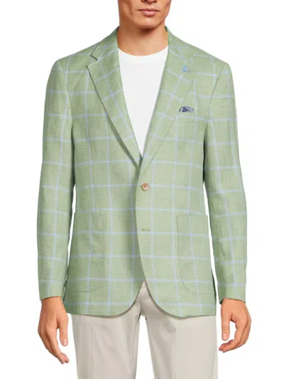 Tailorbyrd Men's Windowpane Check Linen Blend Sportcoat In Pale Olive