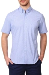Tailorbyrd Gingham Short Sleeve Stretch Cotton Button-up Shirt In Light Blue