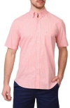 Tailorbyrd Micro Gingham Short Sleeve Button-up Shirt In Tangerine