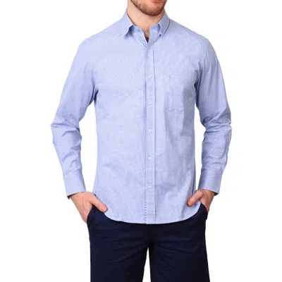 Tailorbyrd Micro Gingham Stretch Cotton Button-up Shirt In Light Blue