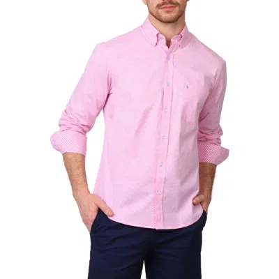 Tailorbyrd Micro Gingham Stretch Cotton Button-up Shirt In Light Pink