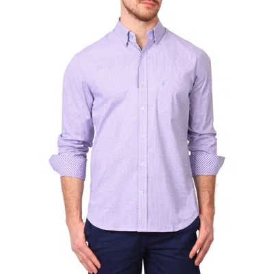 Tailorbyrd Micro Gingham Stretch Cotton Button-up Shirt In Purple