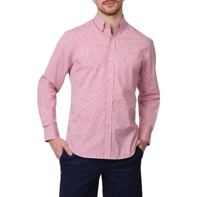 Tailorbyrd Micro Gingham Stretch Cotton Button-up Shirt In Sunwashed Red