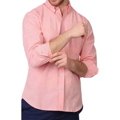 Tailorbyrd Micro Gingham Stretch Cotton Button-up Shirt In Tangerine