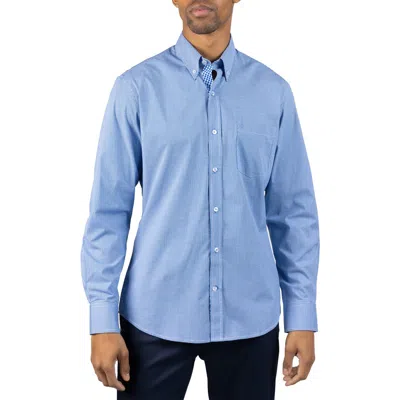 Tailorbyrd Micro Gingham Stretch Cotton Button-up Shirt In Blue