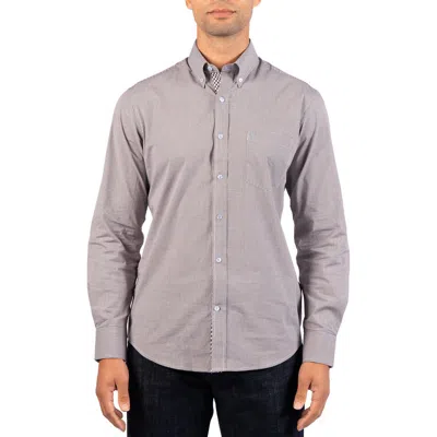 Tailorbyrd Micro Gingham Stretch Cotton Button-up Shirt In Brown