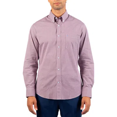 Tailorbyrd Micro Gingham Stretch Cotton Button-up Shirt In Eggplant