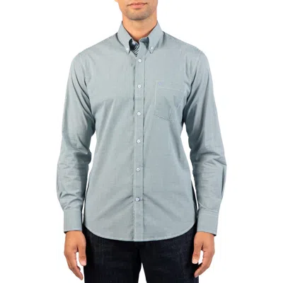 Tailorbyrd Micro Gingham Stretch Cotton Button-up Shirt In Pine
