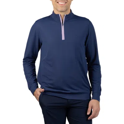 Tailorbyrd Micro Grid Quarter Zip Performance Pullover In Blue