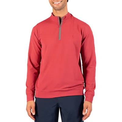 Tailorbyrd Micro Grid Quarter Zip Performance Pullover In Sunwashed Red
