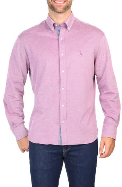 Tailorbyrd Micro Pique Long Sleeve Button-up Shirt In Aubergine