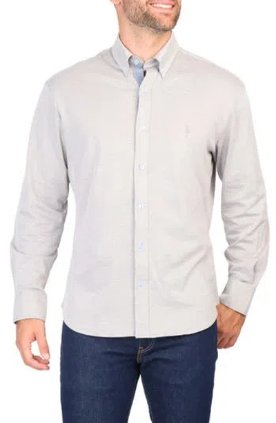 Tailorbyrd Micro Pique Long Sleeve Button-up Shirt In Grey