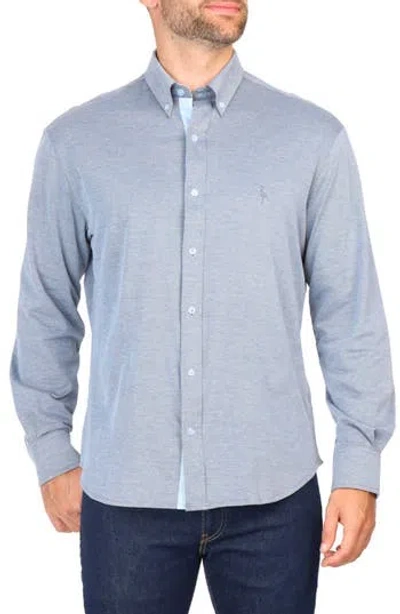 Tailorbyrd Micro Pique Long Sleeve Button-up Shirt In Navy