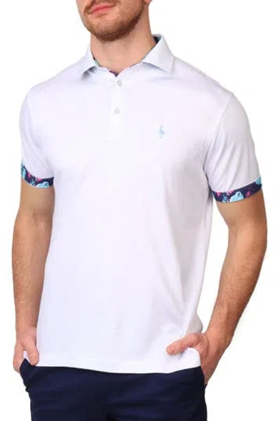 Tailorbyrd Tropical Trim Modal Blend Piqué Polo In Dove White