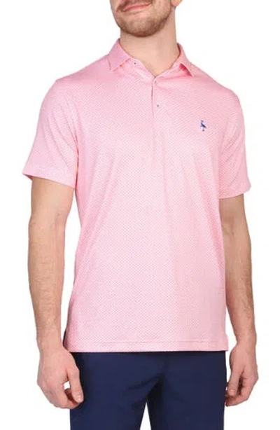 Tailorbyrd Mini Geo Print Performance Polo In Coral
