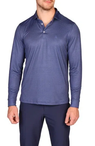 Tailorbyrd Mini Houndstooth Print Long Sleeve Performance Polo In Blue
