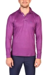 Tailorbyrd Mini Houndstooth Print Long Sleeve Performance Polo In Purple