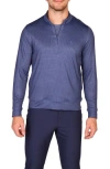Tailorbyrd Mini Houndstooth Print Long Sleeve Performance Quarter Zip Polo In Blue