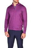 Tailorbyrd Mini Houndstooth Print Long Sleeve Performance Quarter Zip Polo In Purple