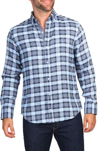 Tailorbyrd Modern Fit Melange Plaid Performance Button-down Shirt In Blue