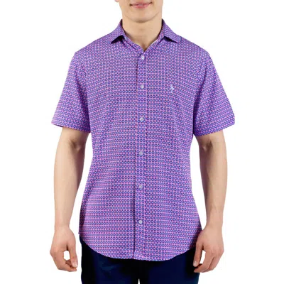 Tailorbyrd Moroccan Tile Short Sleeve Button-up Shirt In Purple