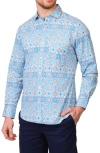 Tailorbyrd Mosaic Stretch Cotton Button-up Shirt In True Blue