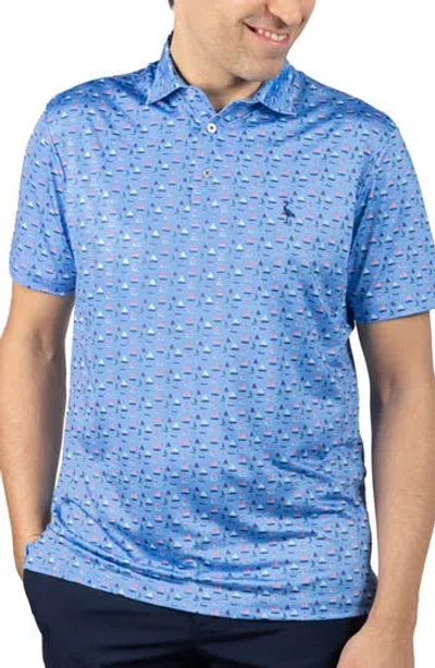 Tailorbyrd One The Sea Print Performance Polo In Blue