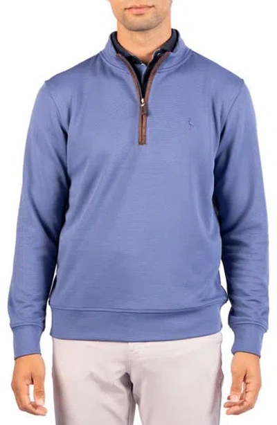 Tailorbyrd Ottoman Rib Quarter Zip Sweater In Grey Blue