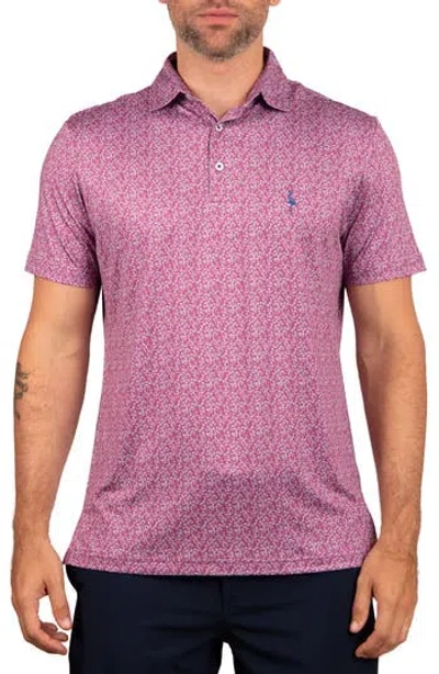 Tailorbyrd Performance Ditzy Print Polo In Burgundy