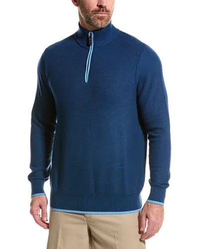 Tailorbyrd Pique Knit 1/4-zip Mock Sweater In Blue