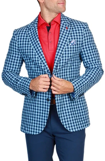 Tailorbyrd Plaid Linen & Cotton Blend Sport Coat In Yale Blue