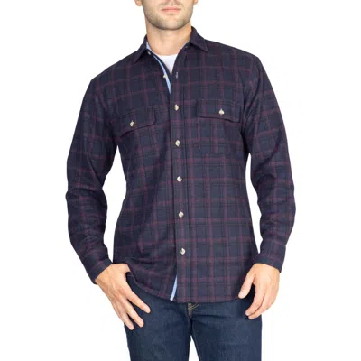 Tailorbyrd Plaid Print Long Sleeve Flannel Button-up Shirt In Berry/navy