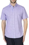 Tailorbyrd Retro Floral Knit Short Sleeve Shirt In Purple