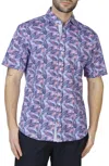 Tailorbyrd Purple Tropical Knit Short Sleeve Getaway Shirt In Purple
