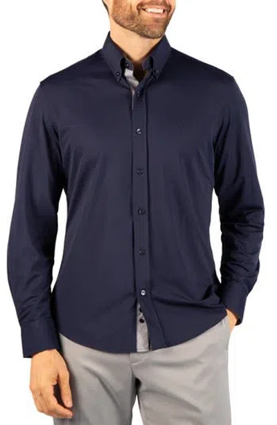 Tailorbyrd Regular Fit Long Sleeve Knit Performance Shirt In Navy