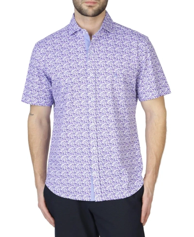 Tailorbyrd Retro Floral Knit Short Sleeve Shirt In Purple